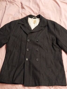 Tre Vero Men's Double-Breasted Charcoal Peacoat